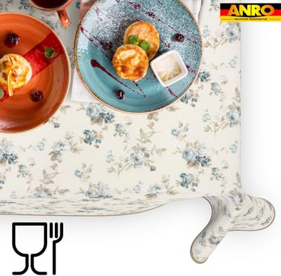 ANRO Tafelkleed Rozen Blauw 160x100cm Met sierband Afwasbaar Waterafstotend Binnen & Buiten