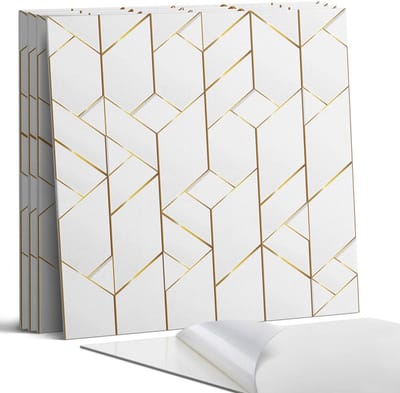 Coloray Wandpanelen Zelfklevend - Geometrisch lijnpatroon Zelfklevende Wandpanelen - 50 cm x 50 cm - Wit Wandpaneel PVC - 4 stuks - Texturen Wandpanelen Zelfklevend - Wandpanelen Keuken - Wandpaneel Badkamer