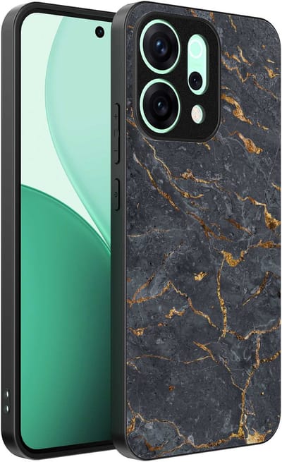 Geschikt voor Oppo Reno 14 Telefoonhoesje met Grijs Goud Marmer Opdruk - TPU Backcover Case Grey Gold Marble Design - Zwart - Smartphonica geschikt voor Oppo Reno 14