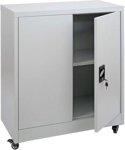 Archiefkast MCW-O50, bureaukast stalen kast met wielen, 2 deuren afsluitbaar, staal 98x80x40cm ~ lichtgrijs