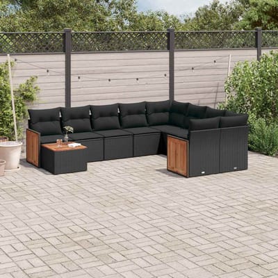vidaXL - 10-delige - Loungeset - met - kussens - poly - rattan - zwart