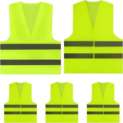 Set van 5 Reflecterende Veiligheidsvesten, Fluorescerende Gele Vesten voor Fietsers, Bestuurders en Werkers, Hoogzichtbaar en Wasbaar