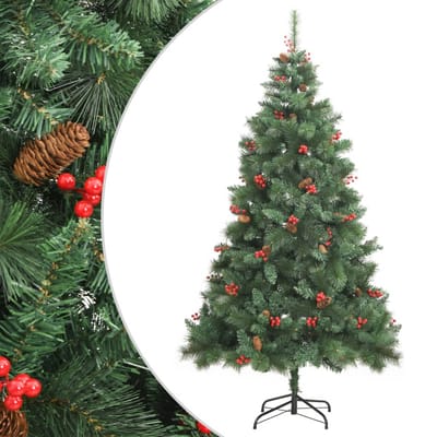 vidaXL - Kunstkerstboom - met - scharnieren - dennenappels - en - bessen - 210 - cm