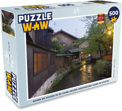 Puzzel Rivier en huizen in de oude keizer hoofdstad Gion in Kyoto - Legpuzzel - Puzzel 500 stukjes