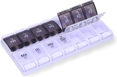 Gandria Pillendoos 7 Dagen - Pillendoosje - Pillesdoosjes met 14 Compartimenten - Medicijndoos met Stevige Sluiting - Grote vakken - Zwart/Wit