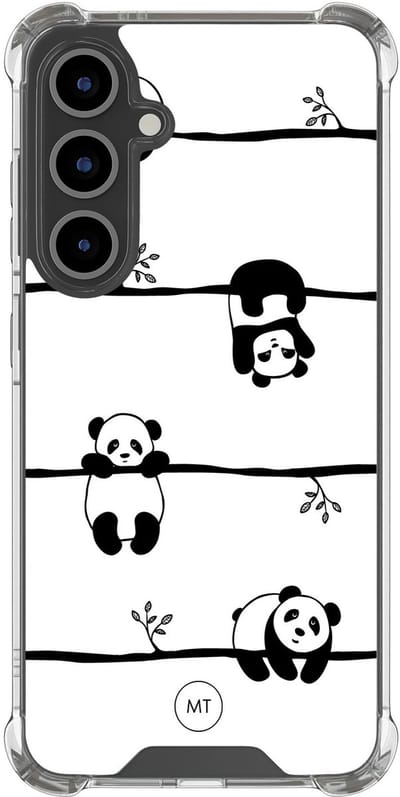 Hoesje (shockproof) geschikt voor Samsung Galaxy S24 FE - Panda - Extra sterke case - TPU/polycarbonaat - Print - Zwart, Wit, Transparant