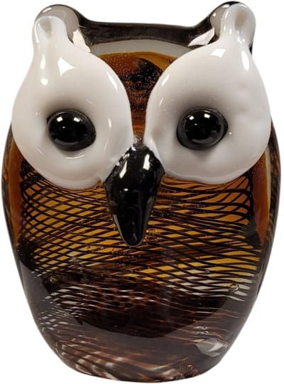 Dierenbeeld uil van murano glas - 4x8x11 cm - handgemaakt amber helder en wit