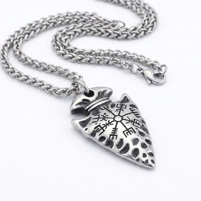 Zilverkleurige ketting met pijlpunthanger en runen voor heren – Viking stijl – schakelketting – symboolhanger