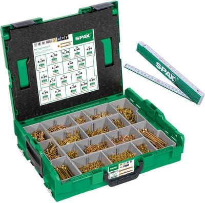 SPAX montagekoffer, L-BOXX, groot, Yellox A2L, kruis Z, verzonken kop, 17 afmetingen, 2930 stuks, incl. 5 SPAX bits en SPAX duimstok - 5000009160069