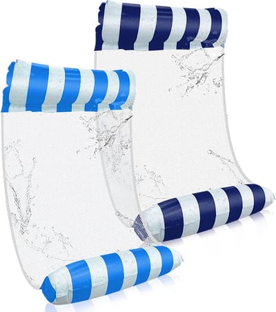 Opblaasbare waterhangmat, zwembed, 4-in-1 luchtmatrassen voor zwembad, loungestoel, loungestoel, luchtmatras, hangmat, zwembad, strand (blauw + donkerblauw), 23 x 28 cm