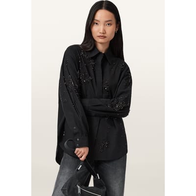 AllSaints Gemi Emb Shirt Black Taglia: 2 | Magliette intime Outlet | Donna | Nero