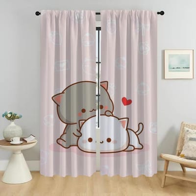 Perzik Mochi Kat Elegante Kamergordijnen 2 Stuks Raamgordijn voor Kamer 2 Panelen Huis Interieur Gordijnen Scheidingswand Woonkamer Keuken W50xH70cmx2pcs-CL