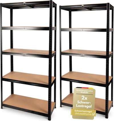 Set van 2 Zware Lastrekken - Zwart, 40 x 90 x 180 cm - Opbergrekken met Stalen Frame en Verstelbare Planken