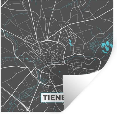 Muurstickers - Sticker Folie - België – Tienen – Stadskaart – Kaart – Blauw – Plattegrond - 100x100 cm - Plakfolie - Muurstickers Kinderkamer - Zelfklevend Behang XXL - Zelfklevend behangpapier - Stickerfolie
