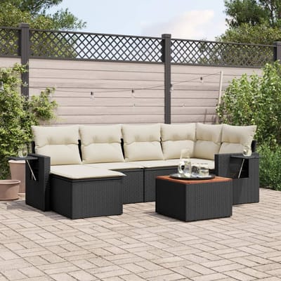vidaXL - 7-delige - Loungeset - met - kussens - poly - rattan - zwart