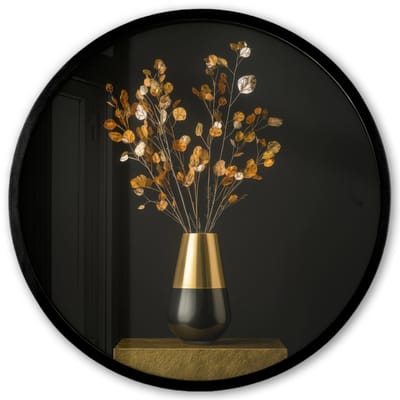 Poster in lijst Rond - Fotolijst 40x40 cm - Posters - Goudbruine - Bladeren - Vaas - Herfstachtig - Ronde posterlijst zwart - Decoratie - Wanddecoratie woonkamer - Muurdecoratie slaapkamer