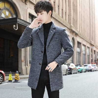 Heren wollen jas middellang en lang trenchcoat heren trend grote maat casual jas slim fit grote maat herenkleding 5XL gray