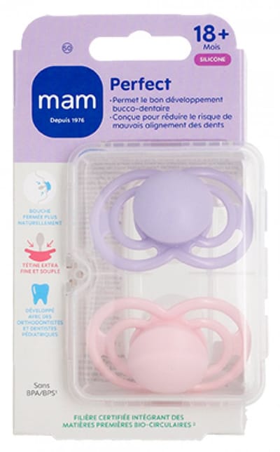 MAM 2 Fopspenen Perfect Tendance 18 Maanden en + (Kleur : Paars en roze)