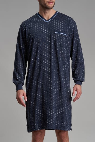 Gotzburg heren nachthemd - blauw met lichtblauw en wit dessin