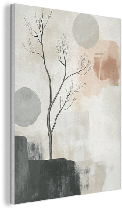 Akoestisch wandpaneel 60x80 cm - Vilt schilderij Wabi sabi - Beige - Plant - Akoestische panelen - Geluidsdempende wanddecoratie - Geluidsisolatie woonkamer - Muurdecoratie geluidspanelen