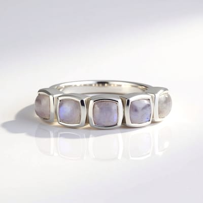 Cavill - Zilveren Ring - 925 Sterling Zilver Gerhodineerd - Blauwe Maansteen 1,8 ct Antiek Kussen Cabochon - Uniek Design uit India