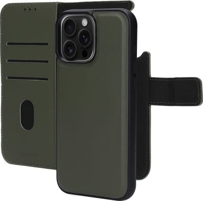 Mobiparts hoesje geschikt voor Apple iPhone 16 Pro Max - Wallet 2-in-1 Boekhoesje - MagSafe - Echt Leder - Uitneembare Case - Sterke Magneet Sluiting - Contactloos betalen - Groen