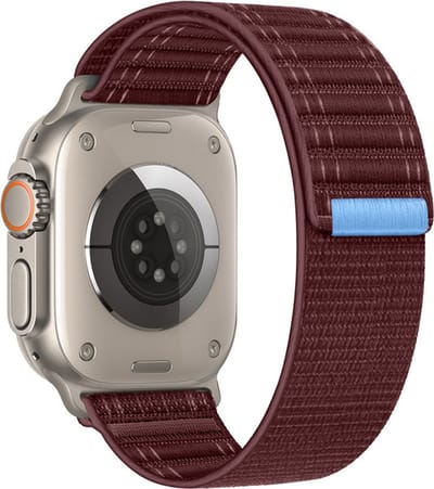 Nylon bandje - geschikt voor Apple Watch series 1/2/3/4/5/6/7/8/9/10/11/ SE (1,2,3) / Ultra (1,2,3) met maat 44 mm / 45 mm / 46 mm / 49 mm - bordeauxrood