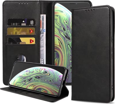 Smartphonica iPhone X/Xs leren hoesje met magnetische sluiting - Zwart geschikt voor Apple iPhone X/10;Apple iPhone Xs