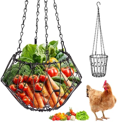 Hangbare Voederbak voor Kippen, 40 cm, Vouwbare Voederdispenser voor Groenten en Fruit met 4 Kettingen voor Eenvoudig Voeden en Ophangen