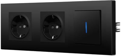 Lichtschakelaar Stopcontact - Wandcontactdoos - Moderne Inbouw - Met LED Indicator - 228 x 86mm - Zwart