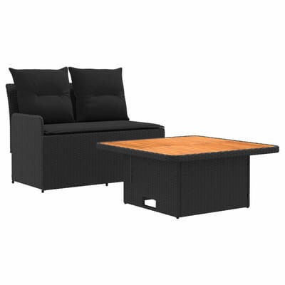 vidaXL - Tuin - Armleuning - Sofa - met - Opklapbare - Tafel - 2 - Stuk - Zwart - PE - Riet