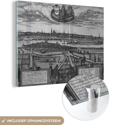 MuchoWow® Glasschilderij 40x30 cm - Schilderij acrylglas - Kaart - Maastricht - Geschiedenis - Foto op glas - Schilderijen