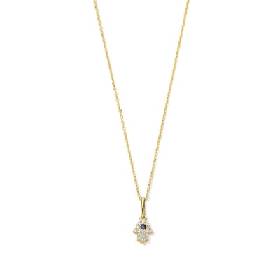 New Bling 9NBG-0643 Gouden Ketting met Hanger- Fatima Handje - 6,3x5,5mm - Ankerschakel - 39+3+3cm - 0,87 Dikte - 14 Karaat - Goud