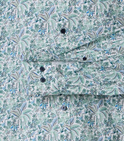 CASA MODA Sport casual fit overhemd - popeline - wit met groen en blauw dessin - Strijkvriendelijk - Boordmaat: 39 - 40