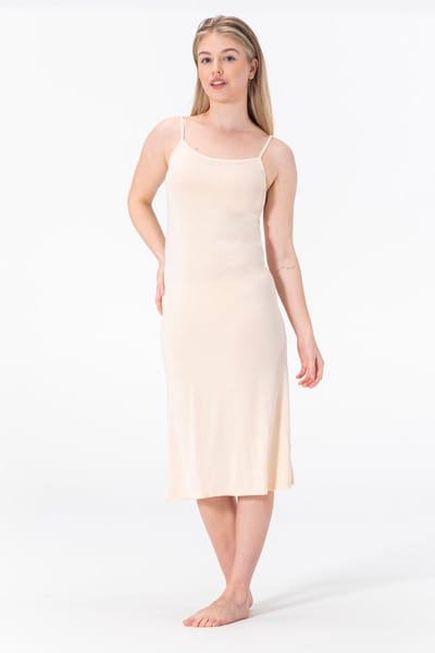 Bamboe Onderjurk Lang - Verstelbare Spaghetti Bandjes - Beige - Maat S/M (EU 36-38) - Lengte (112CM)