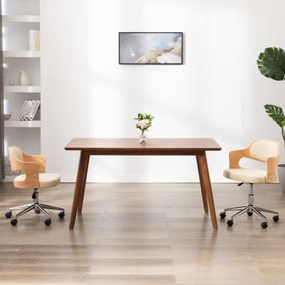 vidaXL - Eetkamerstoel - draaibaar - gebogen - hout - en - kunstleer - crème