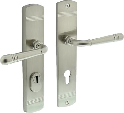 Intersteel Achterdeurbeslag Helena 239x50mm kruk/kruk profielcilindergat 72mm met kerntrekbeveiliging nikkel mat