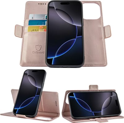 Geschikt voor Apple iPhone 16 Pro - Book Case Hoesje - Uitneembaar Hoesje - Magnetische Sluiting - Portemonnee Rose