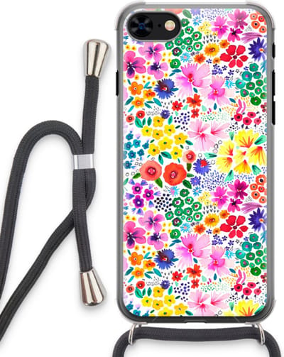 Case Company® - Hoesje met koord geschikt voor iPhone 8 hoesje met Koord - Little Flowers - Telefoonhoesje met Zwart Koord - Bescherming aan alle Kanten en Over de Schermrand