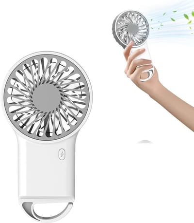 Mini handventilator, draagbare handventilator met USB-oplaadfunctie, 3 instelbare snelheden, 2-in-1 kleine persoonlijke ventilator, draagbare handventilator, geschikt voor vrouwen en meisjes voor buitenreizen (wit).