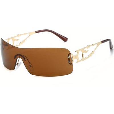 Lunettes de Soleil Mode Wraparound Sans Monture Y2K Une Pièce pour Femmes Messieurs avec Branches Creuses Hip Hop Lunettes d'Extérieur