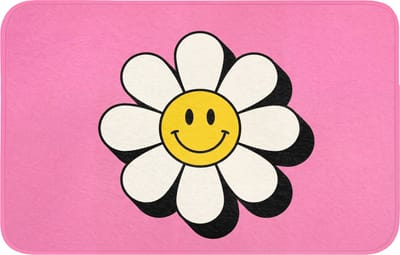 Badmat 80x50 cm - Antislip - Smiley - Bloem - Roze - Badmatten voor badkamer - Badkamermat - Douchemat - Badkamer mat