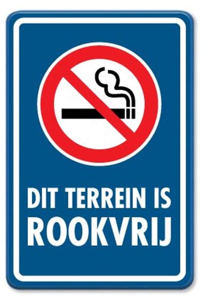 Bord Rookvrij terrein - blauw - Weerbestendig Aluminium - 40x60 cm - Bevestiging: Zonder bevestiging (alleen het bord)