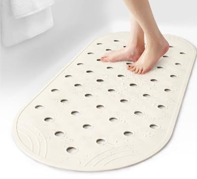 Antislip Rubberen Badmat 70 x 30 cm met Zuignappen en Afvoergaten - Ivoorwit