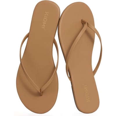 Eyriphy String Teenslippers voor Dames Zomerstrand Sandalen voor Dames Vegan Leer Platte Slippers met Rubberen Zool 39 brown