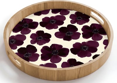 Dienblad rond 40x40 cm - Schootdienblad hout - Bloemen - Aquarel - Paars - Borrelplank rechthoek - Plateau houten dienbladen