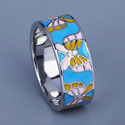 Bague romantique française pour femme, bague en émail pastorale fraîche, papillon, mariée, mariage No. 8 white