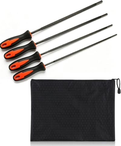 Kettingzaagvijlen Set - Slijpvijlen - Zaagketting Onderhoud - Ergonomische Handgrepen - 4 Maten Set - Grijs
