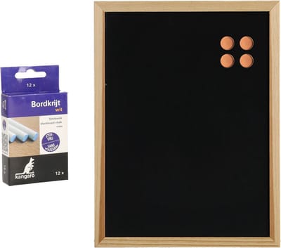 Krijtbord/schoolbord met magneten en 12x krijtjes - 30 x 40 cm
