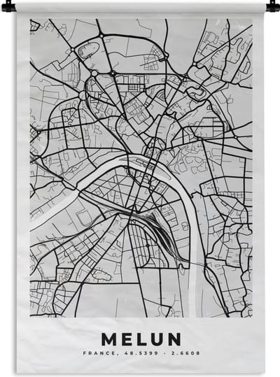 Wandkleed - Wanddoek - Kaart – Stadskaart – Frankrijk - Melun - Plattegrond - 120x180 cm - Wandtapijt